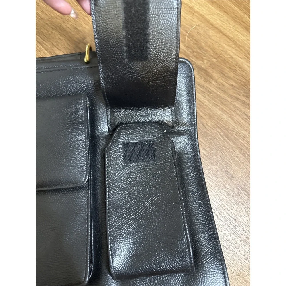 Pierre BALMAIN Paris Vintage Leather Briefcase Black Gold 80s Laptop Bag - Picture 3 of 11